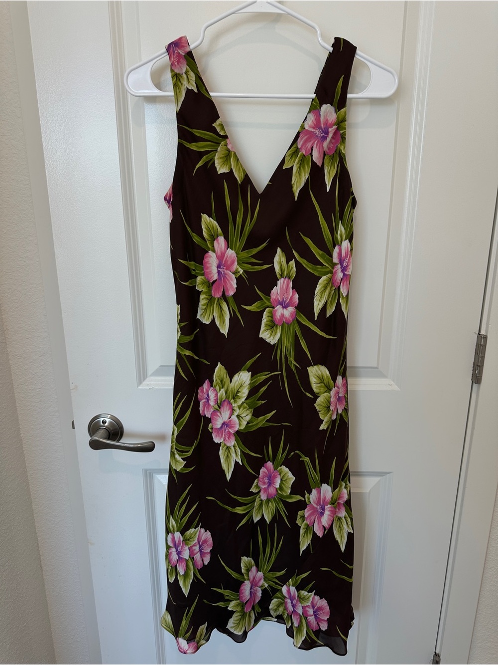 Jones New York Brown Midi Dress with Pink Floral Print